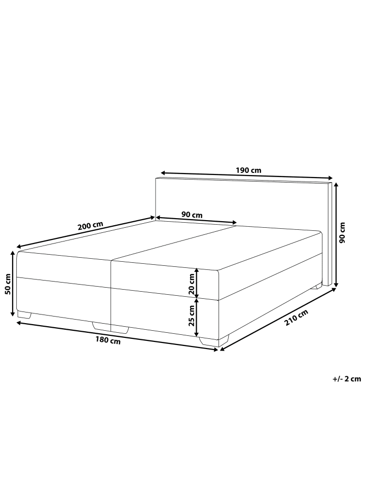 Beliani Doppelbett PRESIDENT in Grau/Silber - (W) 190 x (H) 90 x (L) 210 cm günstig kaufen onesize
