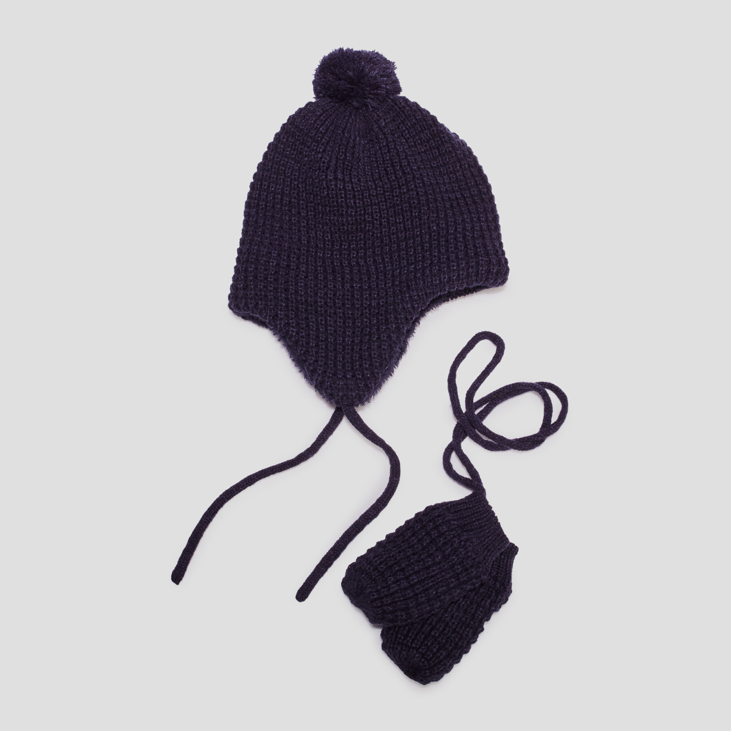 Ensemble bonnet et moufles tricotés bleu marine bébé | La Halle
