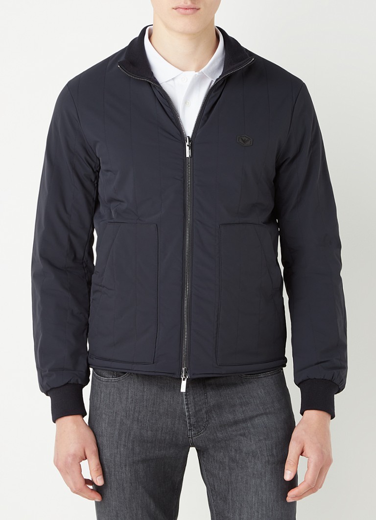 Jachetă bomber reversibilă Emporio Armani din lână virgină cu logo.