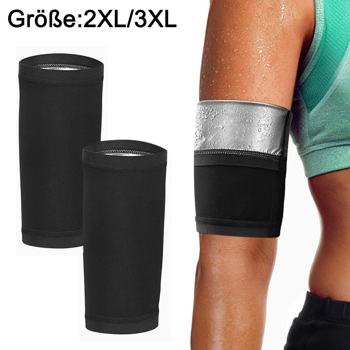 JedBesetzt Schweißband Sauna-Armformer zum Abnehmen,Außen schwarz und innen silber,2XL/3XL