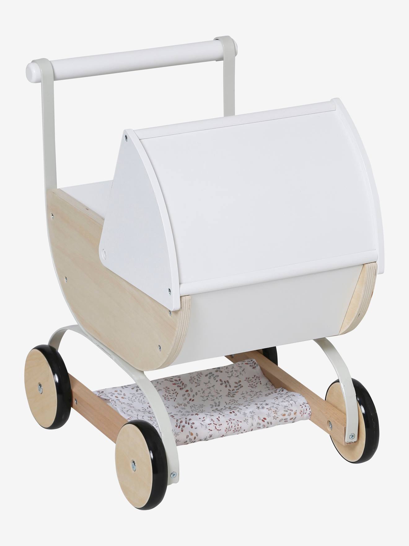 Vertbaudet Puppen-Kinderwagen MINI FLORA, Holz FSC - weiß/natur
