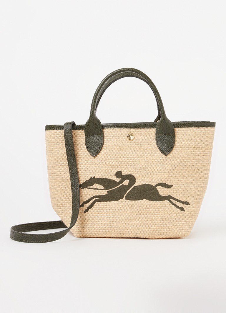 Geantă Longchamp Le Panier Pliage, mărimea S, realizată din pânză cu detalii din piele.