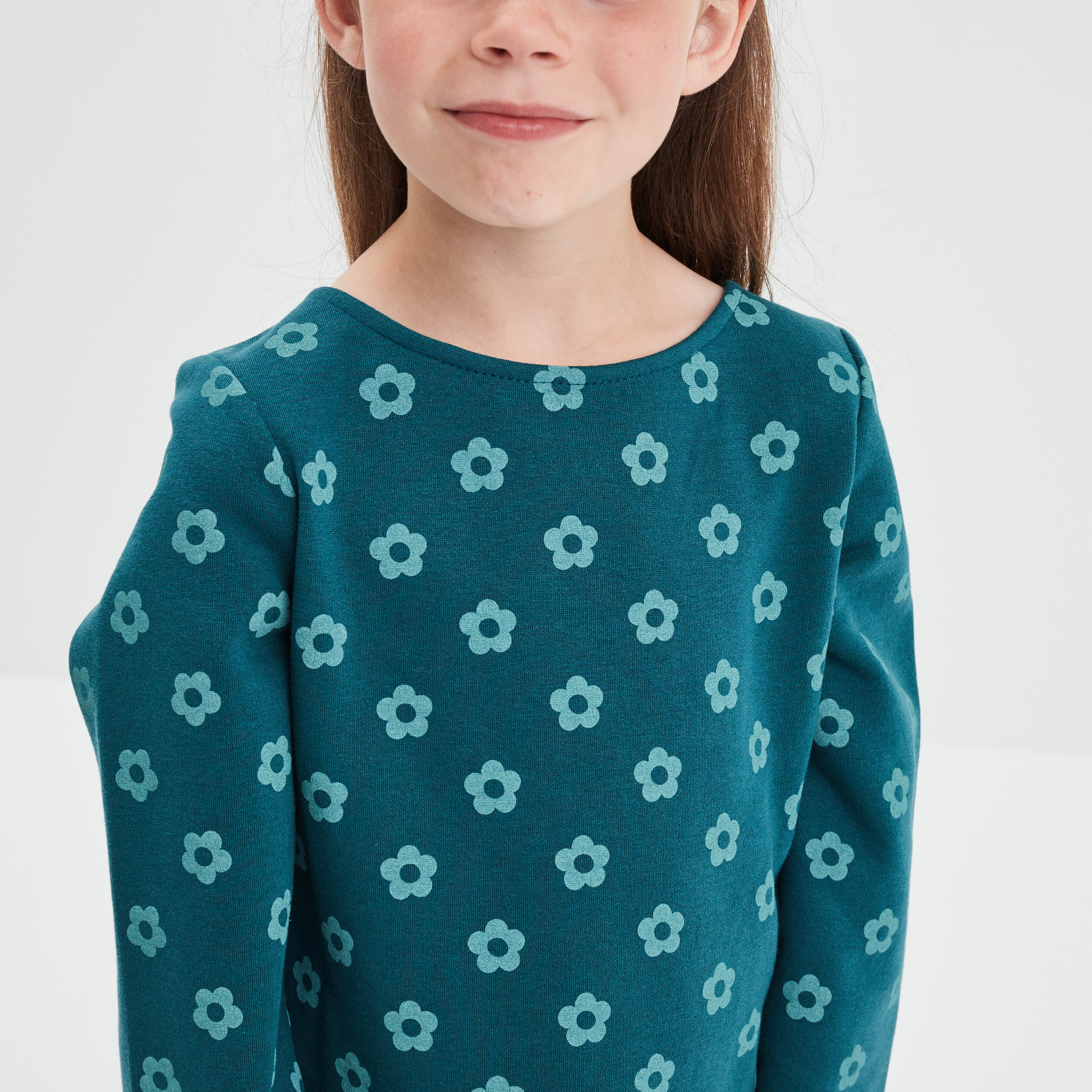 Robe molleton volantée manches longues vert foncé fille | La Halle