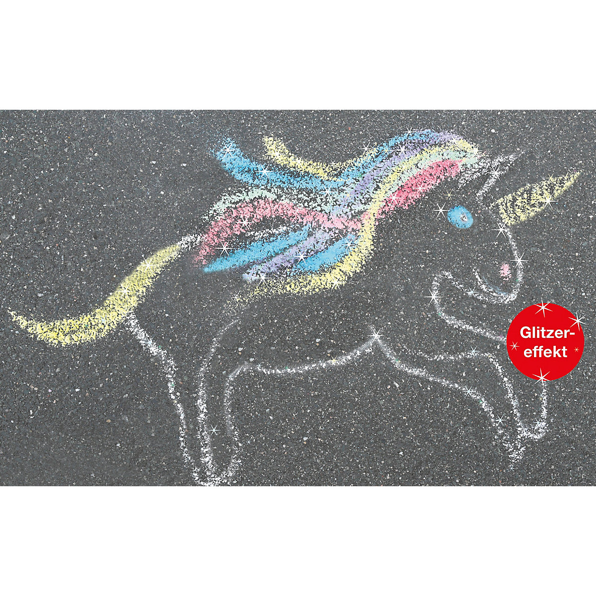 Straßenmalkreide Einhorn Glitzer, 6 Farben