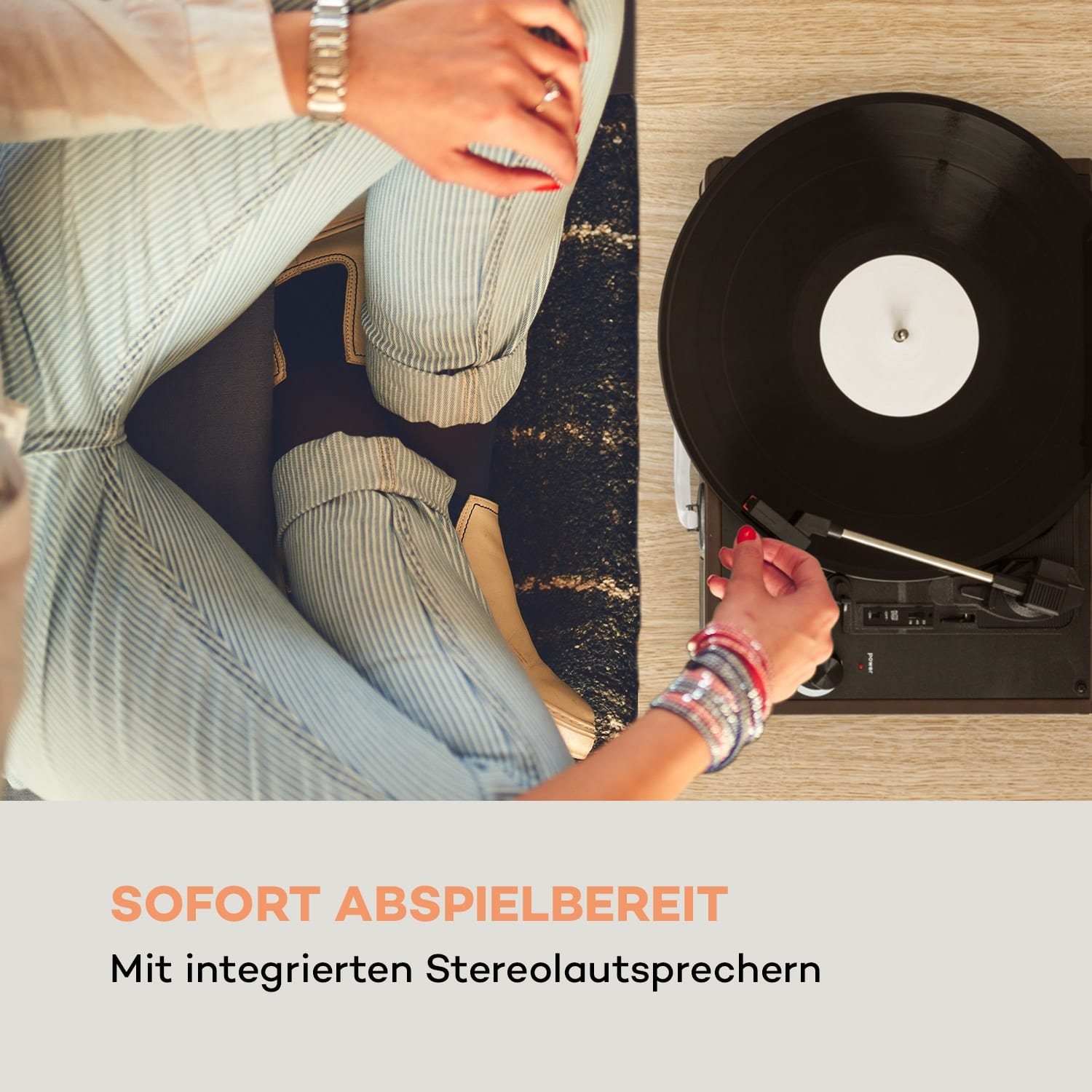 Auna Peggy Sue Plattenspieler (Riemenantrieb, Schallplattenspieler Retro mit Lautsprecher Vinyl Plattenspieler)