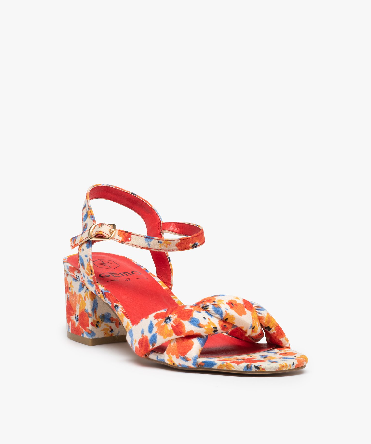 Sandales femme à talon dessus en tissu fleuri imprime | GEMO