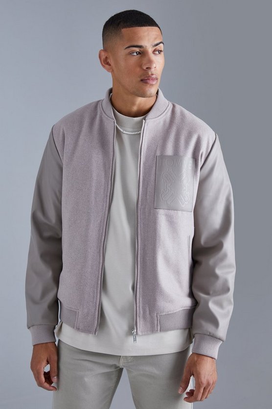 Melton Bomberjacke mit PU-Aufnäher