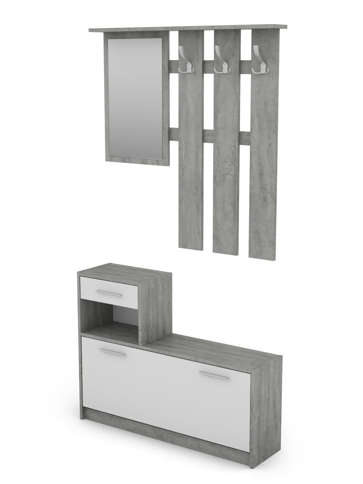 byLiving Garderoben-Set TAMINA in Beton-Optik / Weiß - (B) 97 x (H) 190 x (T) 25 cm günstig kaufen onesize