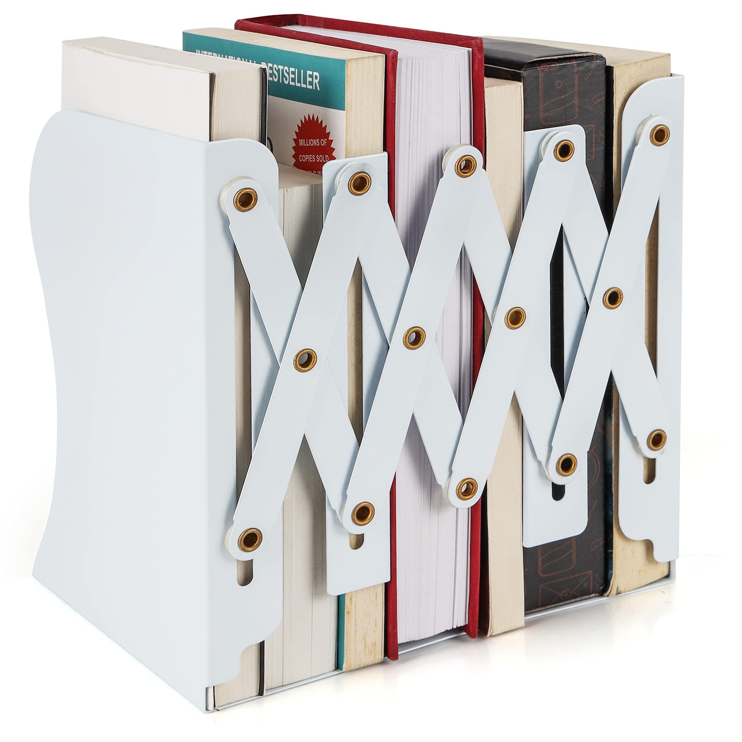 Belle Vous Zeitungsständer Ausziehbare Buchstützen - 41cm Weiß, Extendable Bookends - 41cm White
