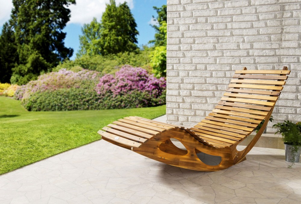 HC Garten & Freizeit Ergonomische Schwungliege Saunaliege aus Akazienholz - FSC zertifiziert