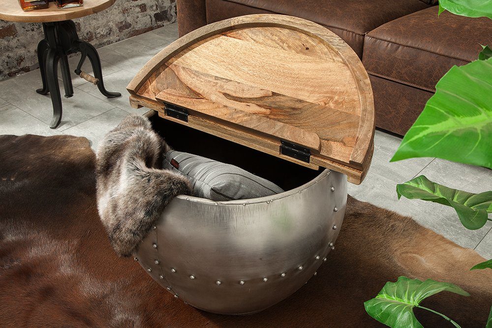 riess-ambiente Couchtisch DRUMP STORAGE Ø70cm natur / silber (Einzelartikel, 1-St), Wohnzimmer · Massivholz · rund · Metall · mit Stauraum · Industrial