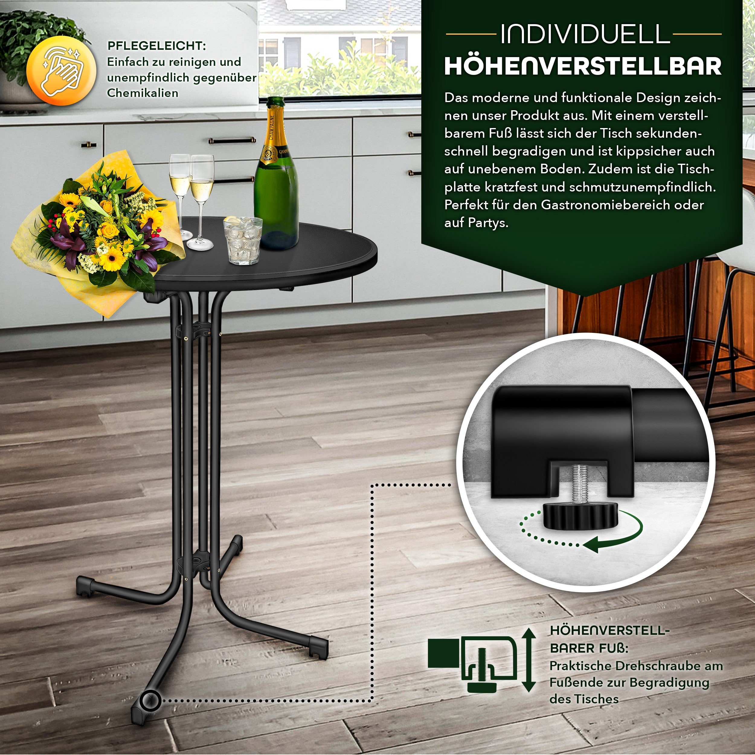 tillvex Stehtisch Gastro Stehtisch klappbar mit Husse Bistrotisch rund, FERTIG MONTIERT Klapptisch Partytisch Gartentisch