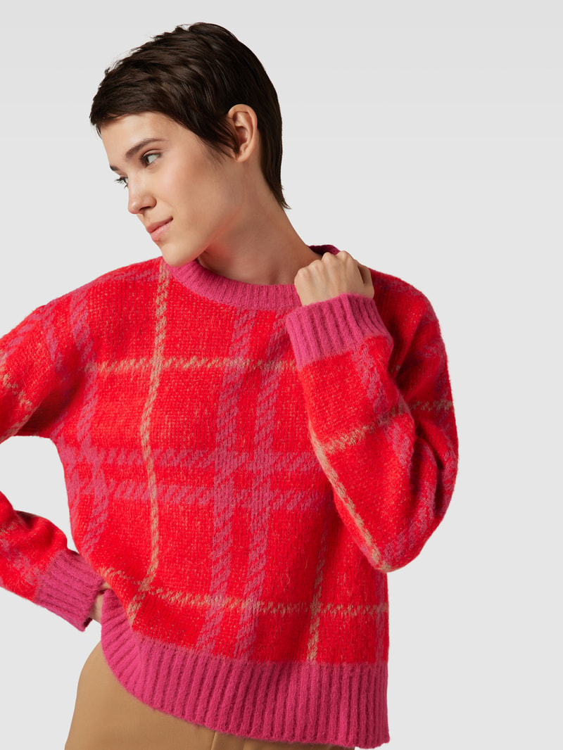 Strickpullover mit Gitterkaro in rot
