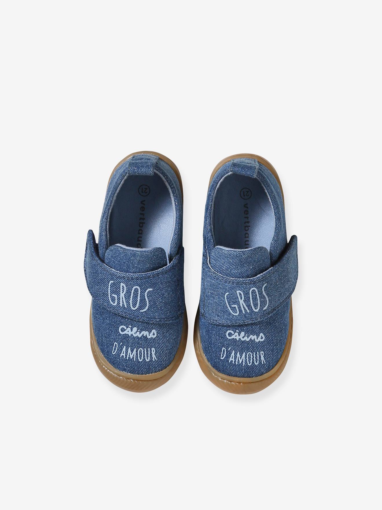 Vertbaudet Baby Stoff-Hausschuhe mit Klettverschluss - jeansblau