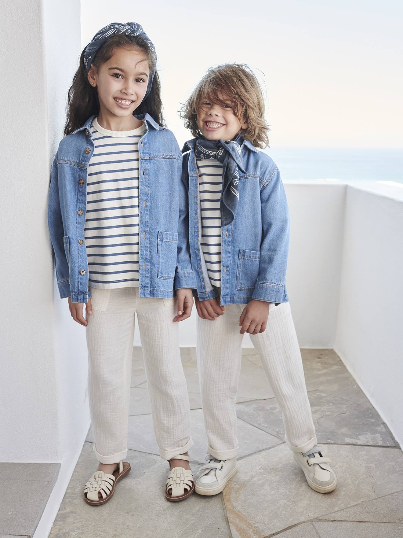 Vertbaudet Capsule Mix & Match: Kinder Jeanshemd waterless, personalisierbar - blue stone