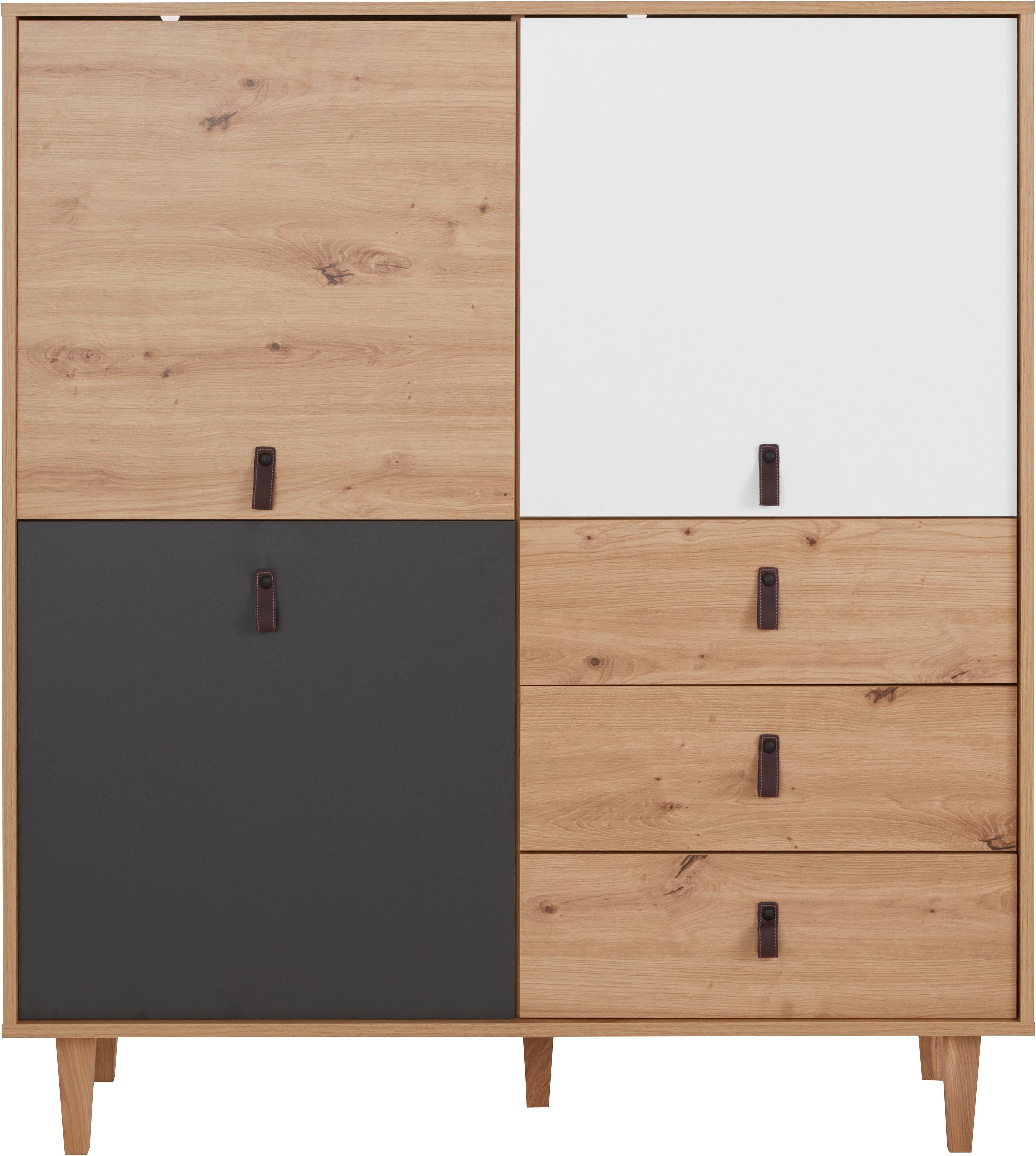 Homexperts Highboard Bristol, Breite 120 cm, Höhe 135 cm, mit massiven Eichefüßen