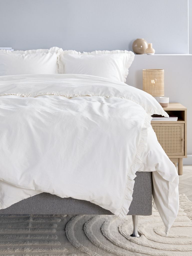 Roupa de cama ELMA dourada, algodão lavado ELMA, 140x200 cm, branca