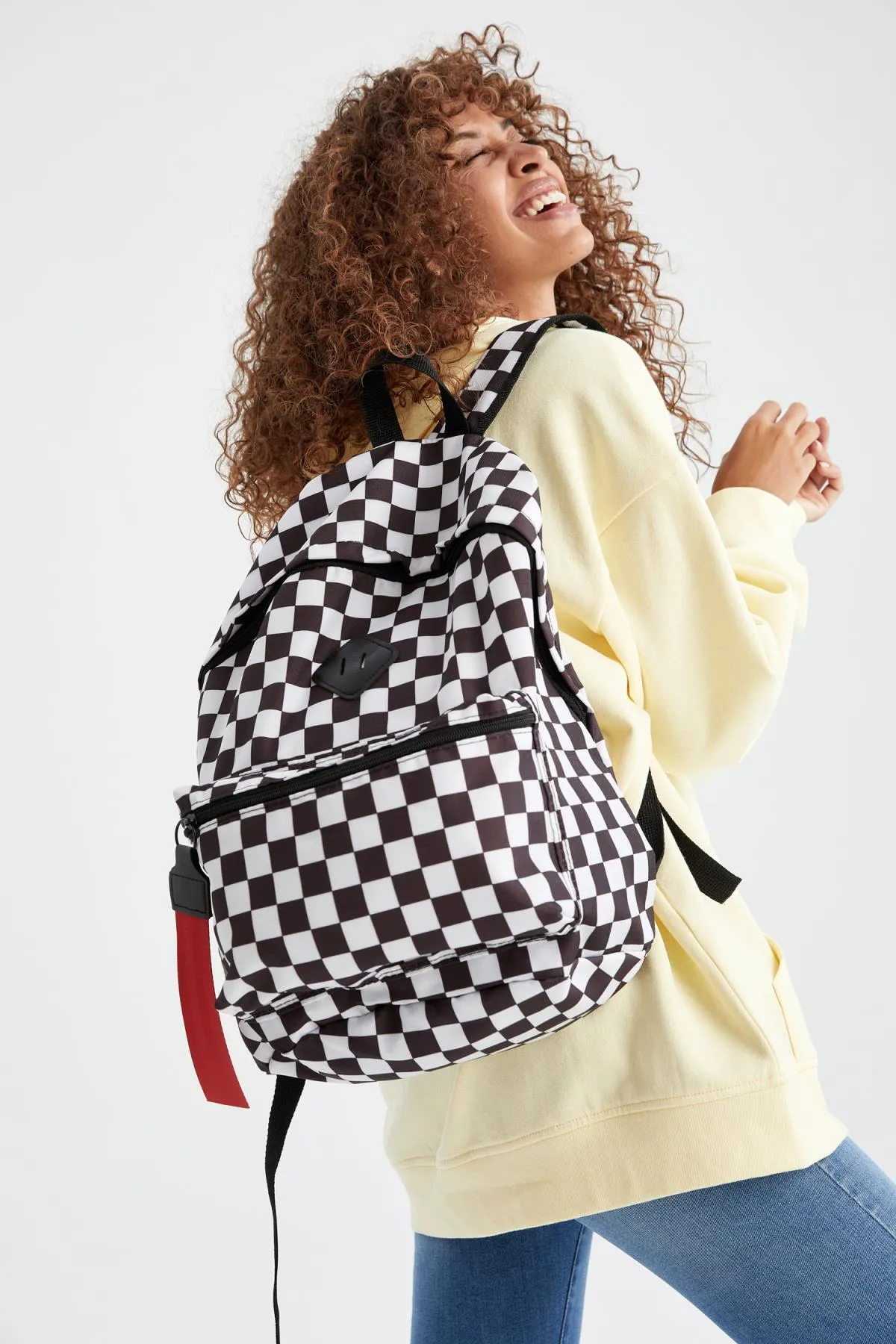 DeFacto  Schulrucksack mit Schachbrettmuster, Unisex, selbstheilend, wasserabweisend V3075azns
