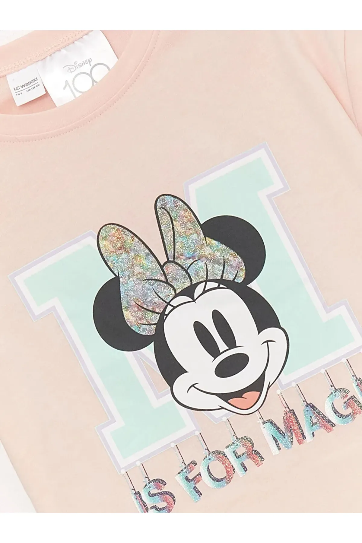LC Waikiki  Kurzärmliges Pyjama-Set mit Rundhalsausschnitt und Shorts für Mädchen mit Minnie-Maus-Aufdruck