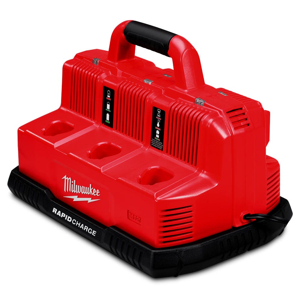 Carregador de bateria Milwaukee de 12V/18V com 3 slots e carregamento simultâneo M12-18C3
