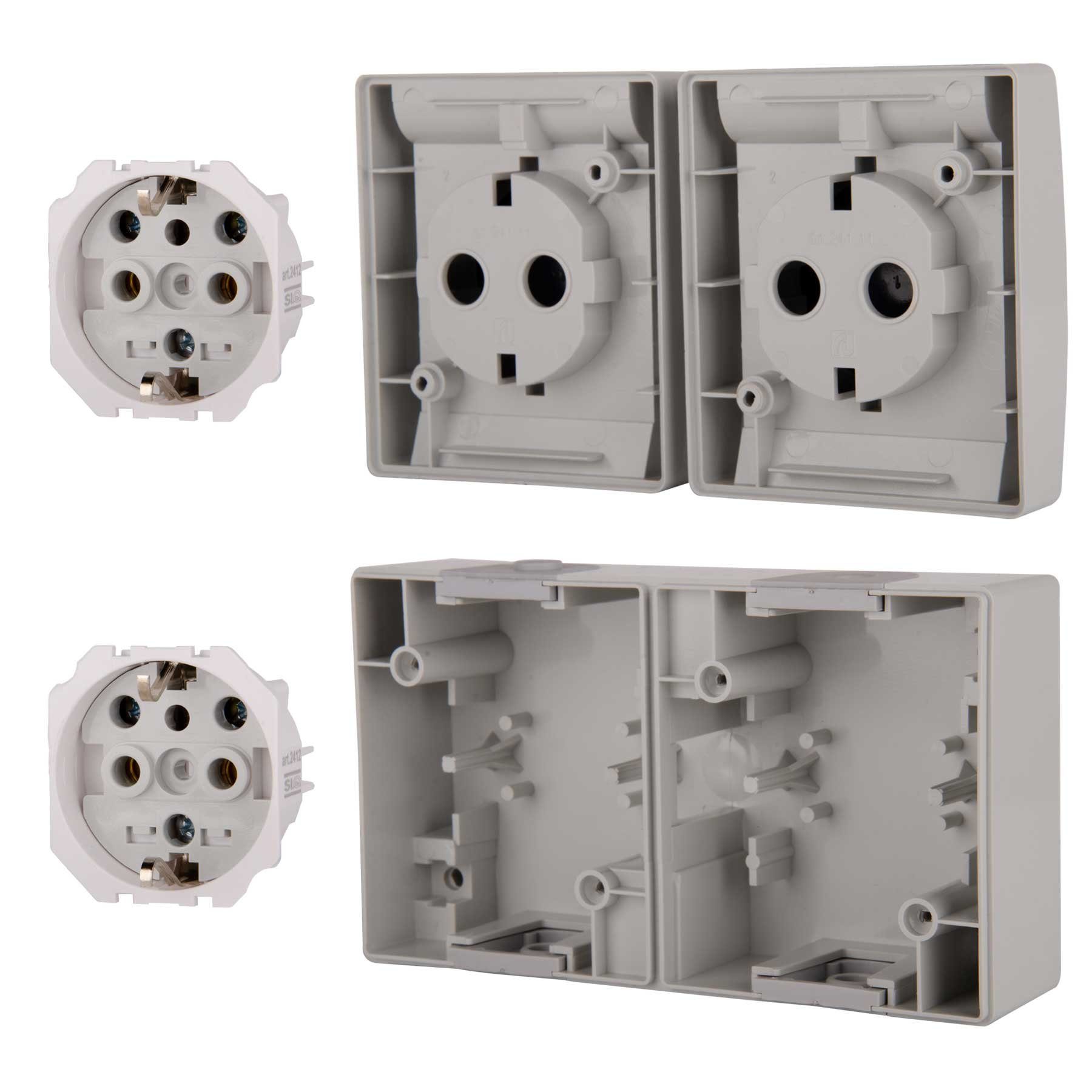 Aling Conel Aufputz-Steckdose 2-fach Aufputz Steckdose mit Klappdeckel IP44 - Grau (10er Set), Packung