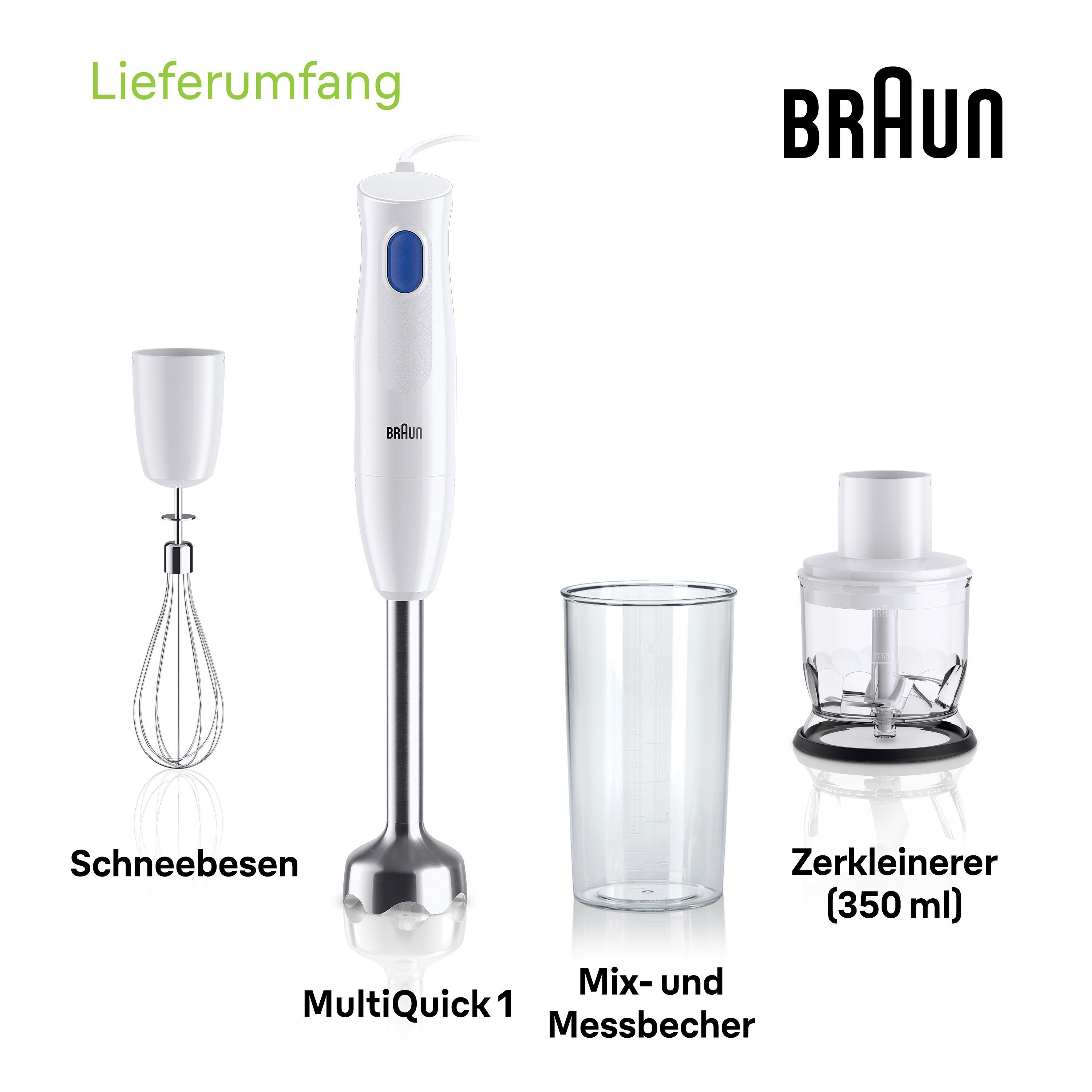 Braun Stabmixer MQ10.202M WH MultiQuick 1, 450 W