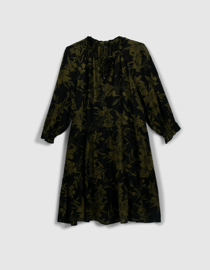 Robe noire imprimé fleurs de lys Femme