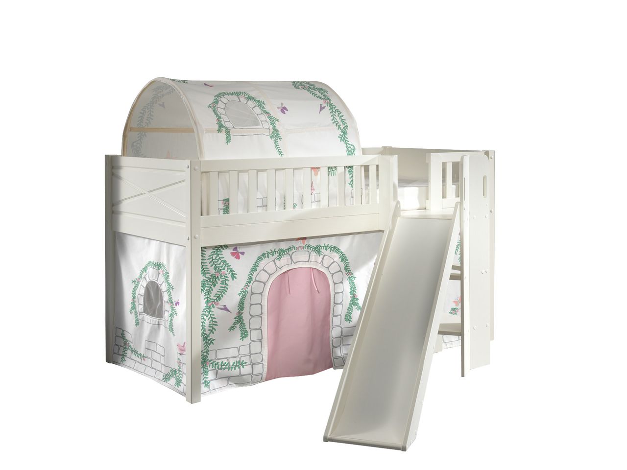 VIPACK Spielbett SCOTT, LF 90 x 200 cm, mit Rolllattenrost, Rutsche, Leiter und Textilset Vorhang und Tunnel 