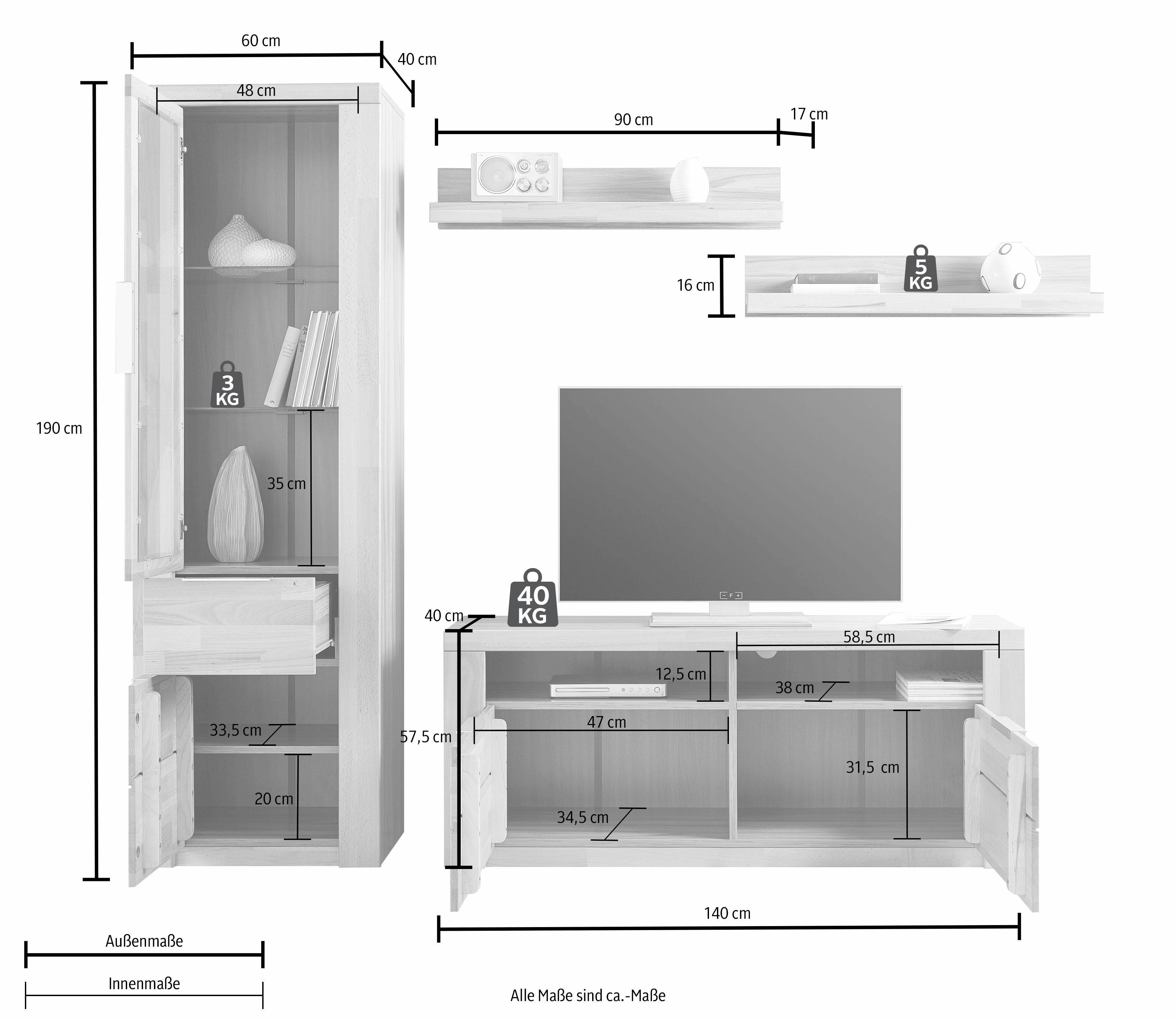 Woltra Wohnwand Zara, (Set, 4-St), teilmassives Holz