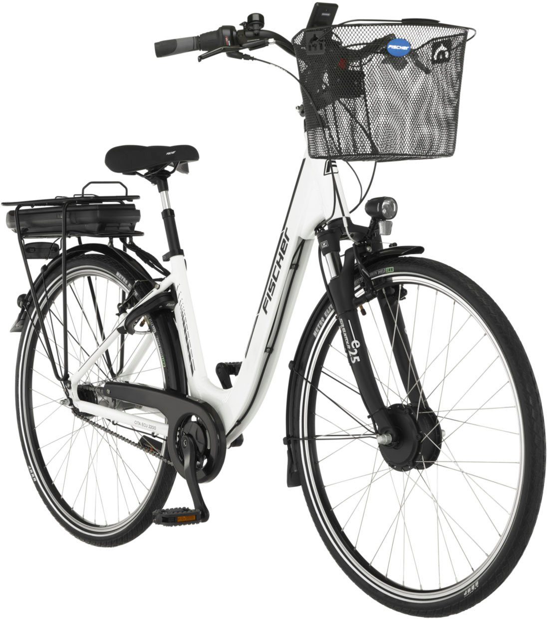 FISCHER Fahrrad E-Bike CITA ECU 2200 522, 7 Gang Shimano Nexus Schaltwerk, Nabenschaltung, Frontmotor, 522 Wh Akku, (mit Fahrradschloss)
