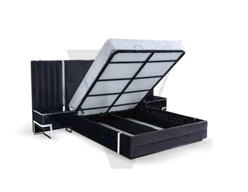 JVmoebel Schlafzimmer-Set Großes Schwarzes Schlafzimmer Set Bett Kleiderschrank 6tlg., (6-St., Bett / 2x Nachttische / Kleiderschrank / Kommode / Spiegel), Made in Europa