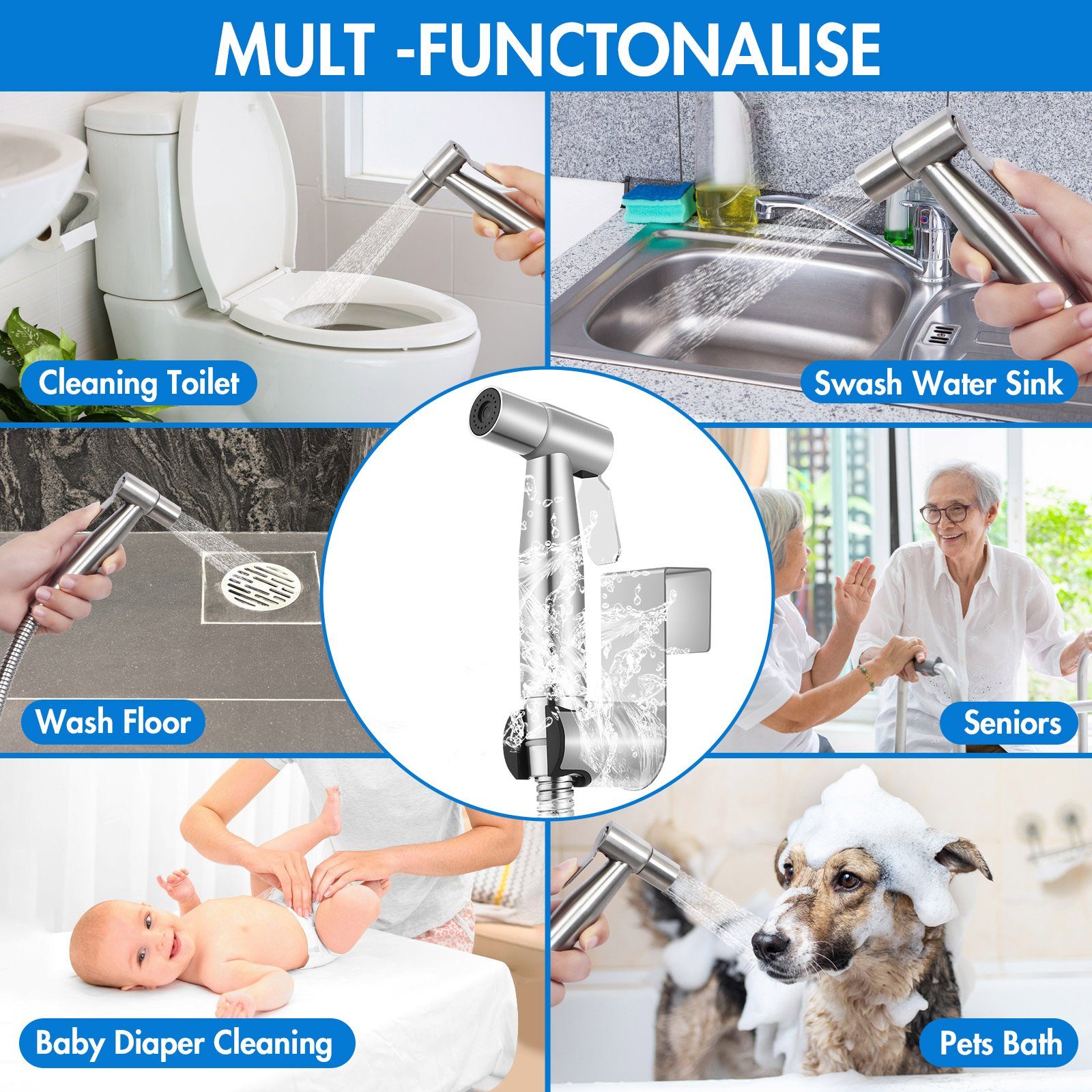 BlingBin Bidetarmatur Bidet Edelstahl Handbrause handgehaltenes Bidet-Toilettensprühgerät (1 Set, 1-St) Bidet Set mit Handbrause