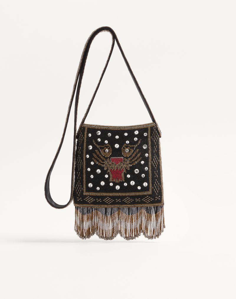 Bolsa de ombro pequena Valentino Garavani Nellcôte bordada com franjas