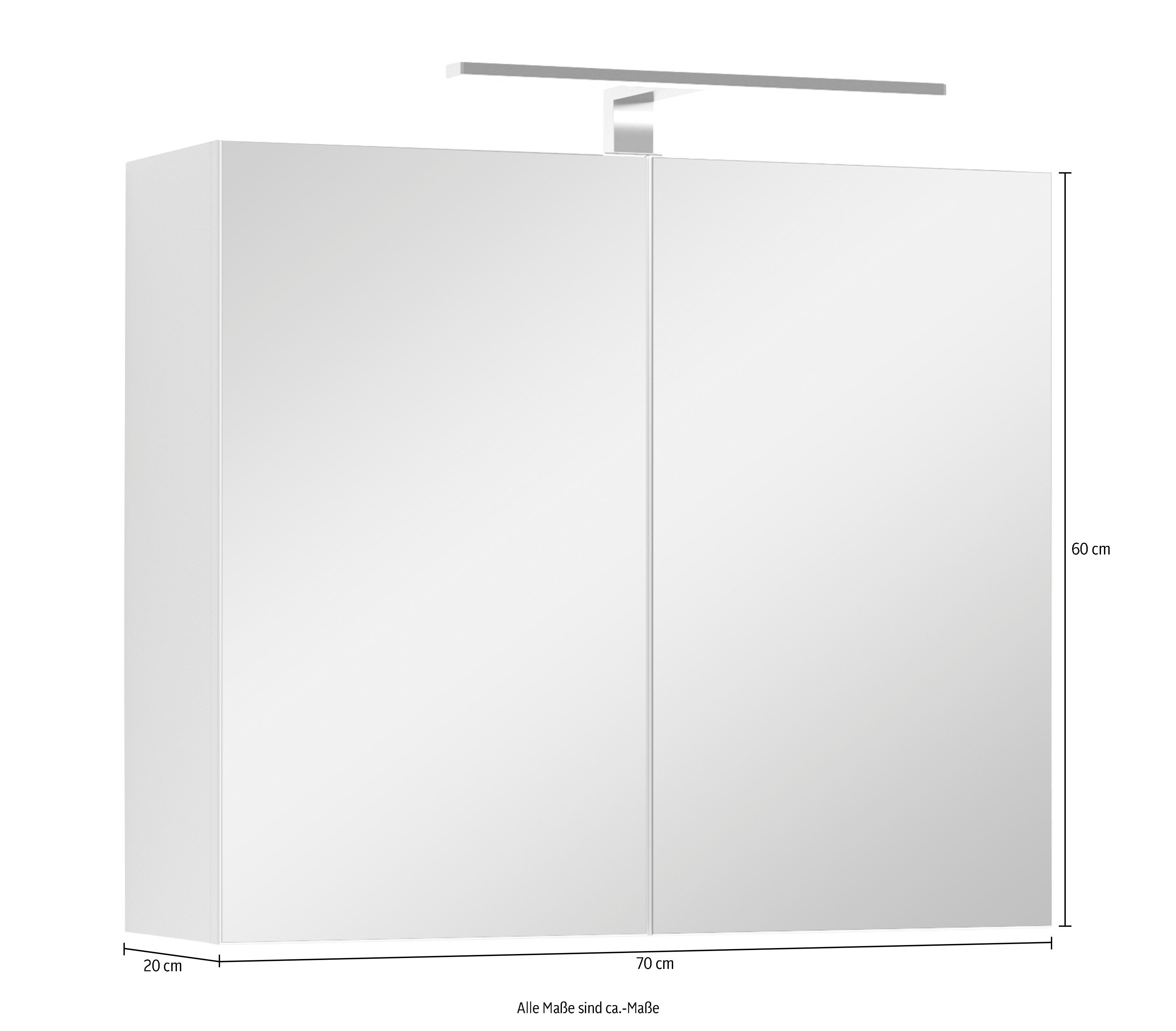byLIVING Spiegelschrank Spree Breite 70 cm, 2-türig, mit LED Beleuchtung und Schalter-/Steckdosenbox