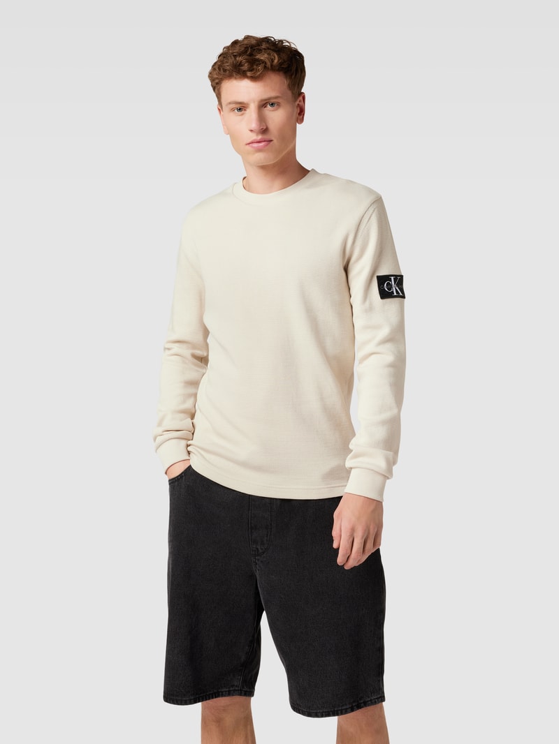 Longsleeve aus Baumwolle mit Strukturmuster Modell 'WAFFLE' in beige