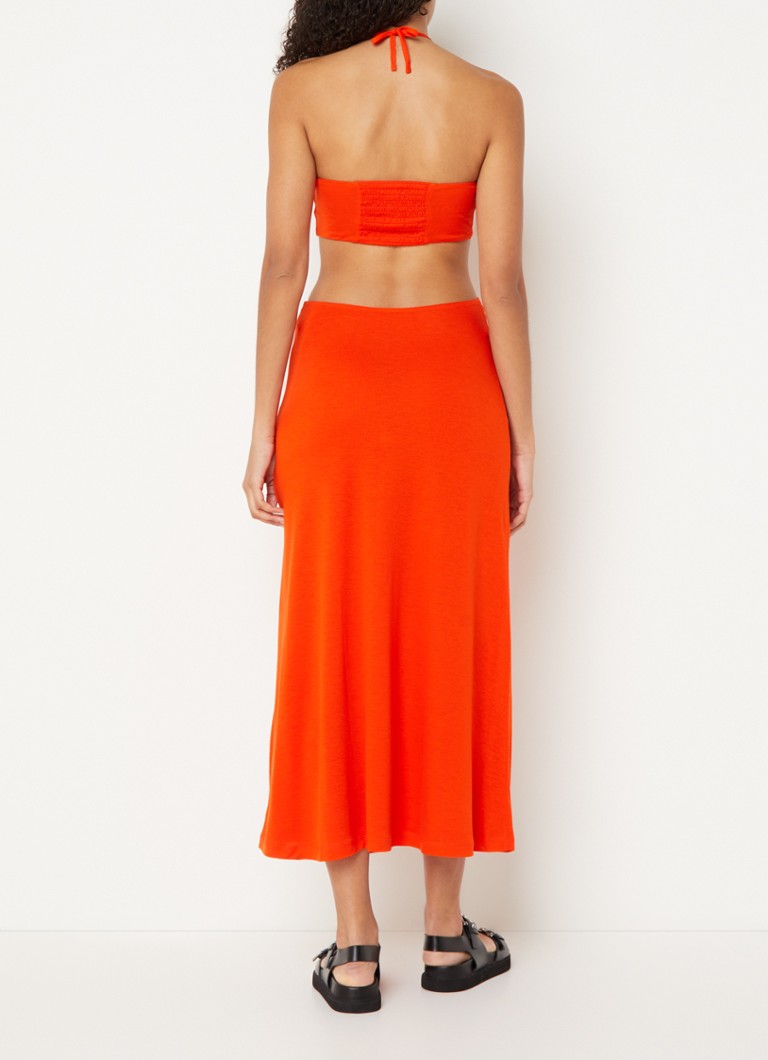 Vestido midi Emma de ba&sh en lyocell con detalles perforados.