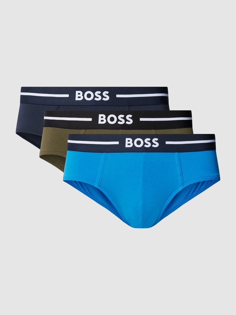 Slip mit elastischem Logo-Bund im 3er-Pack in olivgrün