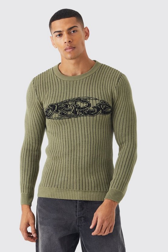 Zweifarbiger gerippter Muscle-Fit Worldwide Pullover