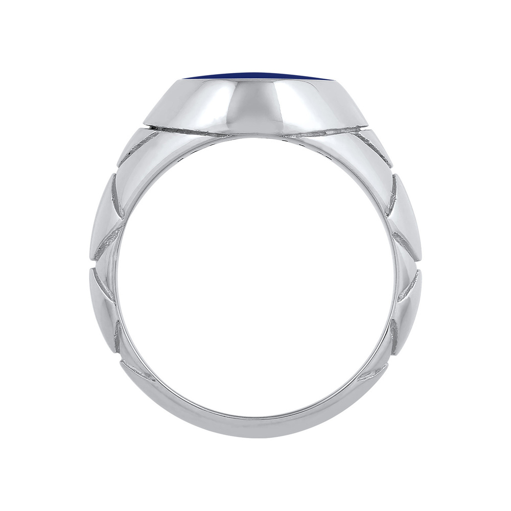 KUZZOI KUZZOI Bague Chevalière de base pour homme - Bleu ovale avec émail en argent ster Bague