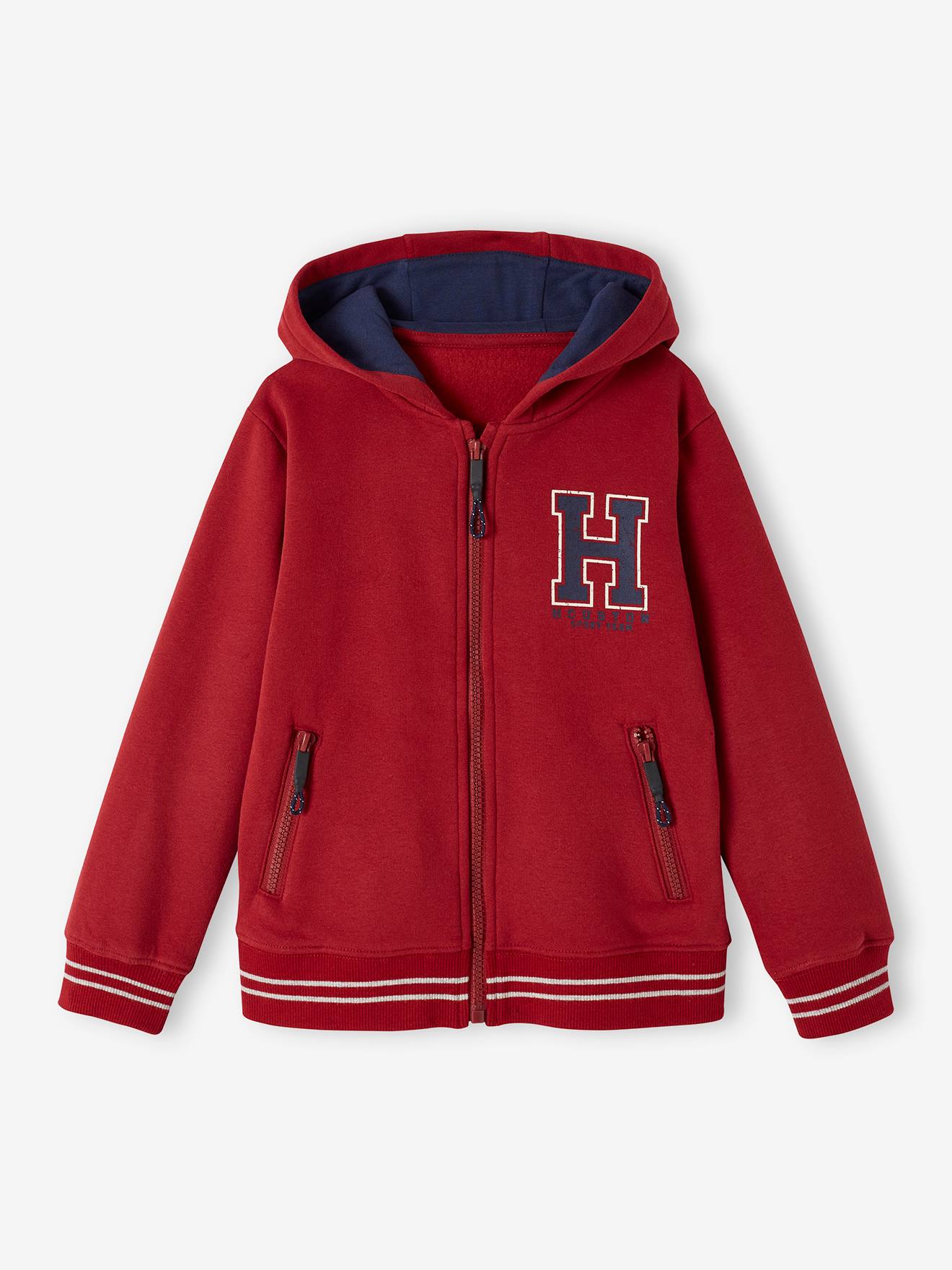 Sweat zippé à capuche sport garçon. gris chiné