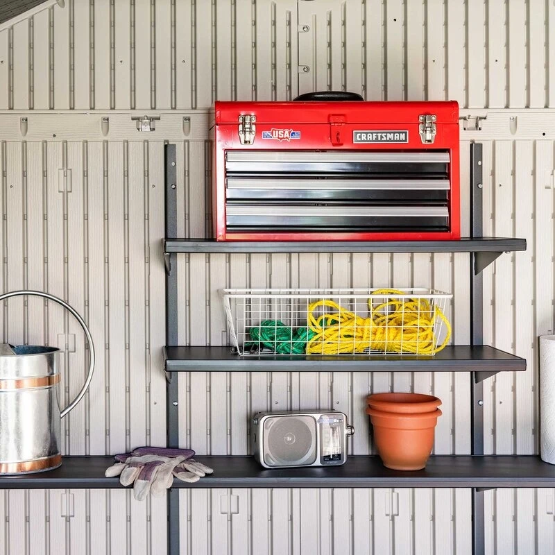8' wide x 12.5' deep plastic storage shed