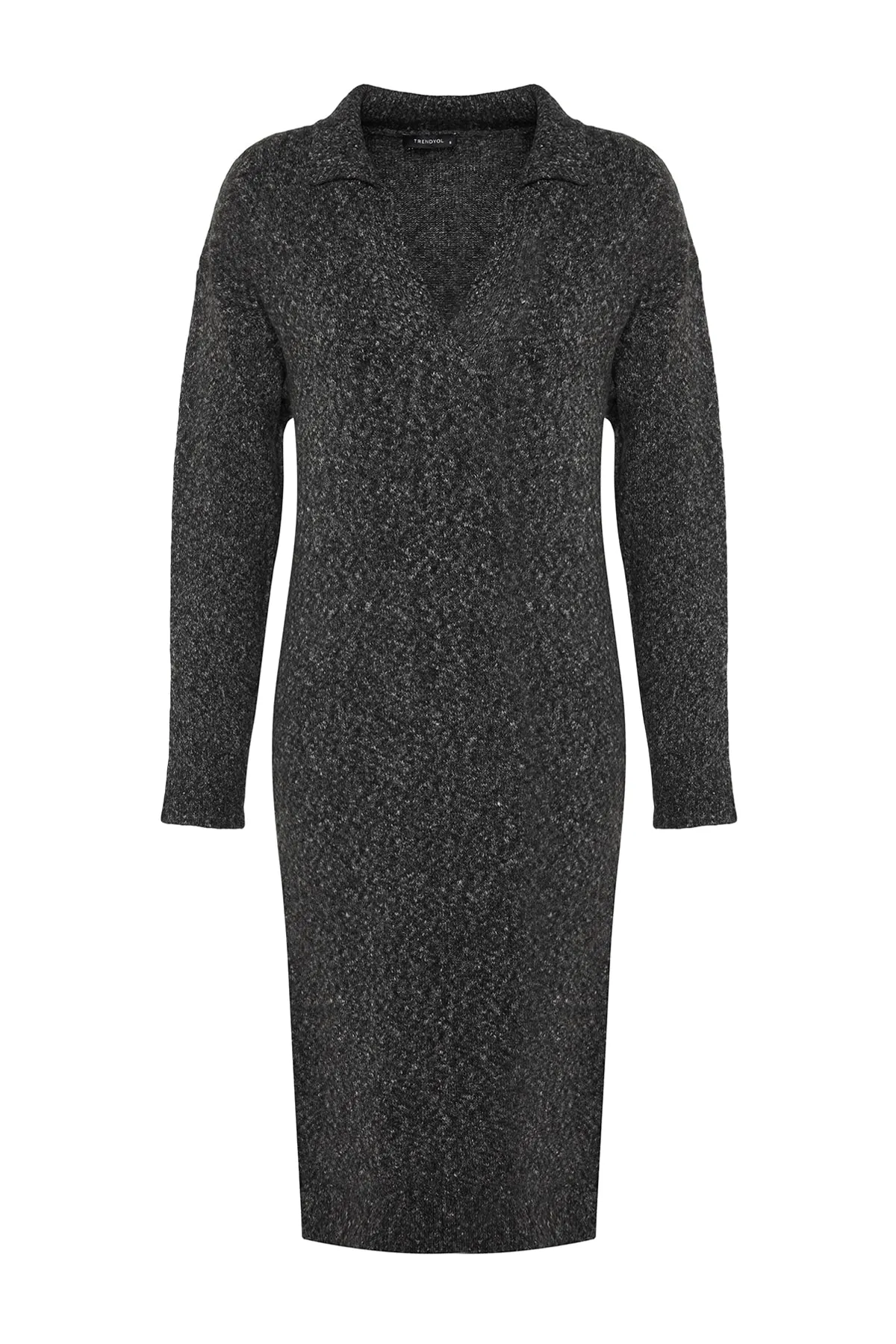 Trendyol Collection  Anthrazitfarbenes Midi-Strickkleid aus Wolle mit Rollkragen TWOAW24EL00009