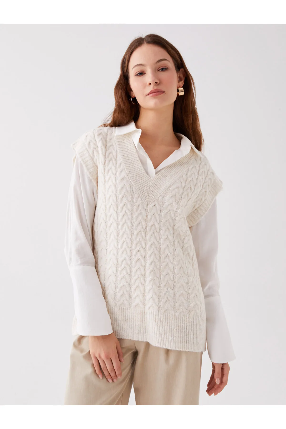 LC Waikiki  Strickweste - Ecru - Oversized