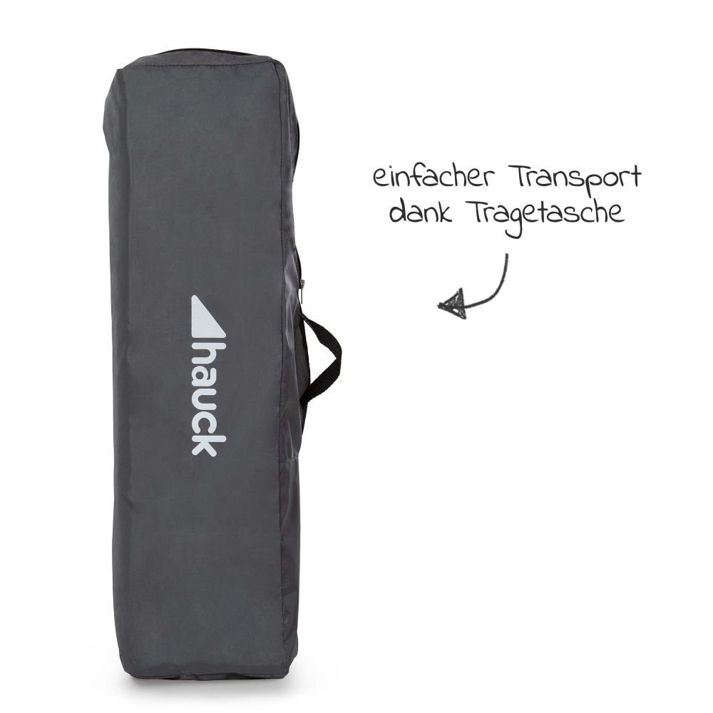 Hauck Baby-Reisebett Dream'n Play Plus - Grey, 3-tlg., Kinderreisebett mit Reisebett Matratze, Moskitonetz Tasche & Einstieg