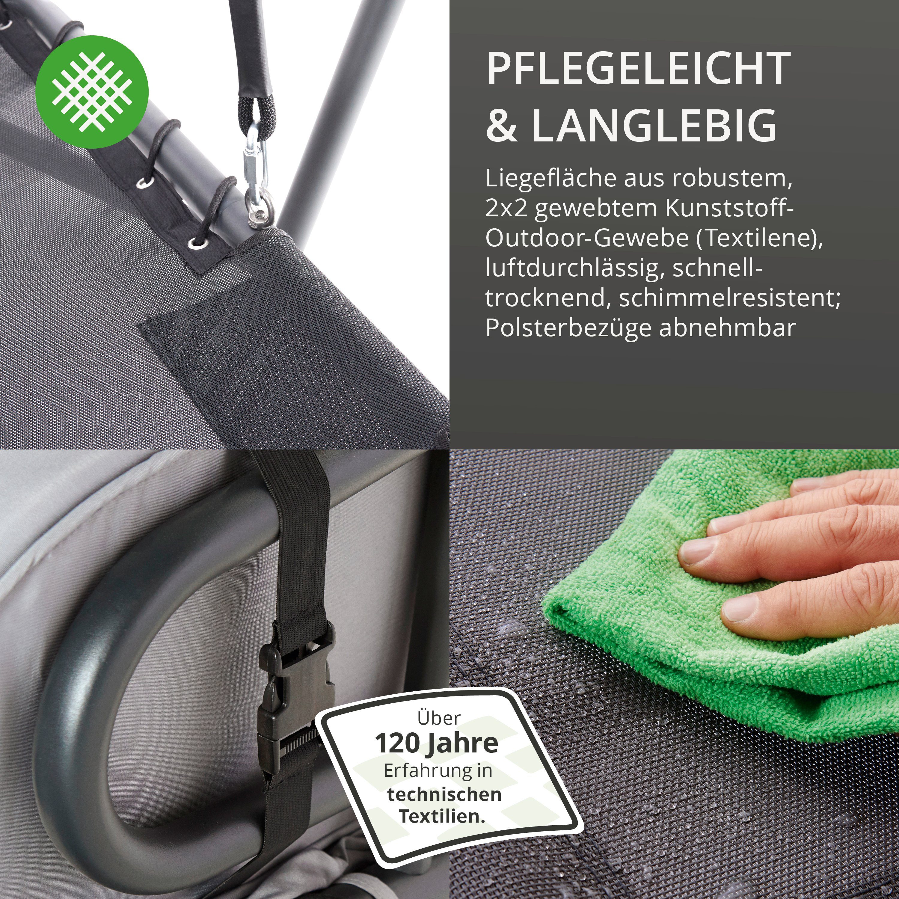 Leco Hollywoodschaukel Laureen, 2-Sitzer, grau, mit Polsterauflage, Kissen und Sonnendach