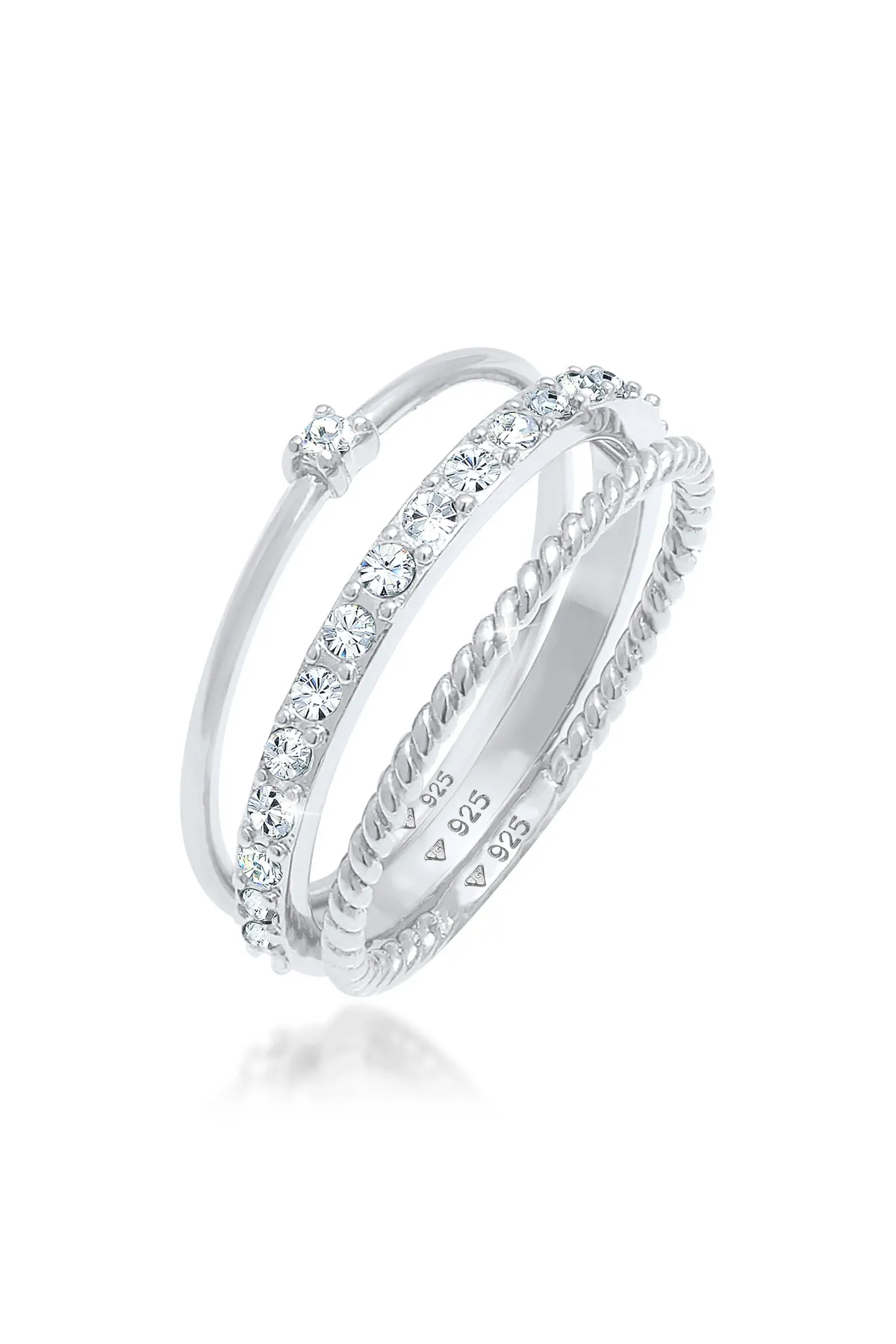 ELLI  Ring Kristalle Stapelring 3er Set 925 Silber
