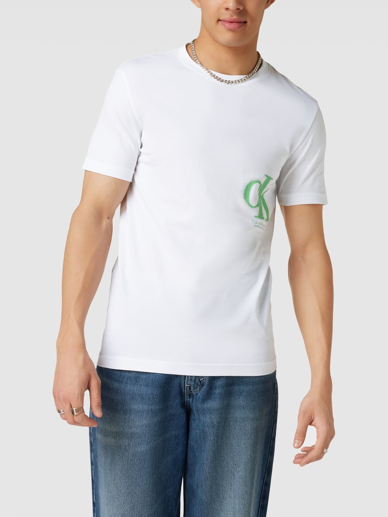 T-Shirt mit Label-Print Modell 'SPRAY' in weiss