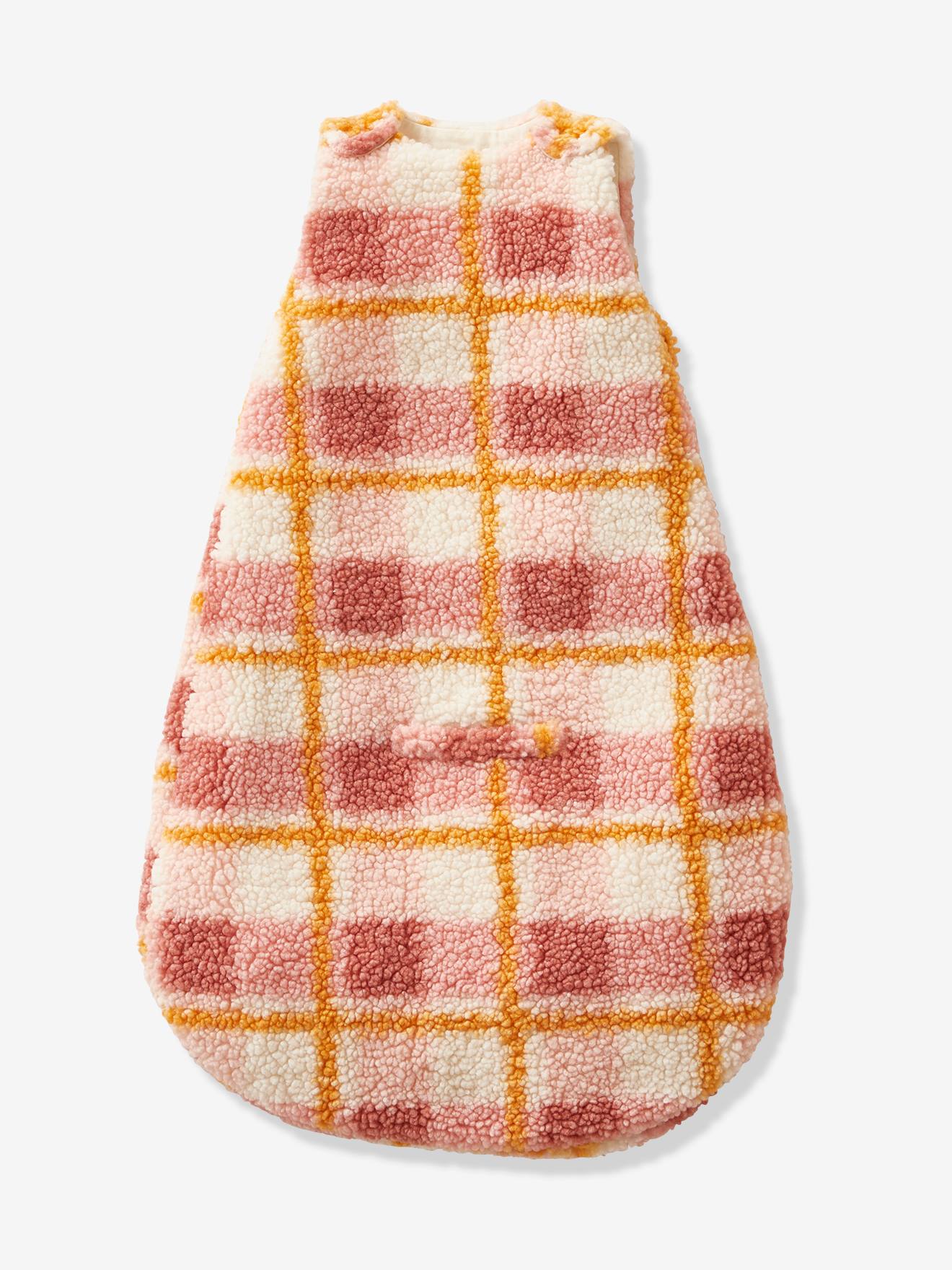 Vertbaudet Baby Auto-Schlafsack KARO aus Teddyfleece Oeko-Tex - grau/wollweiß
