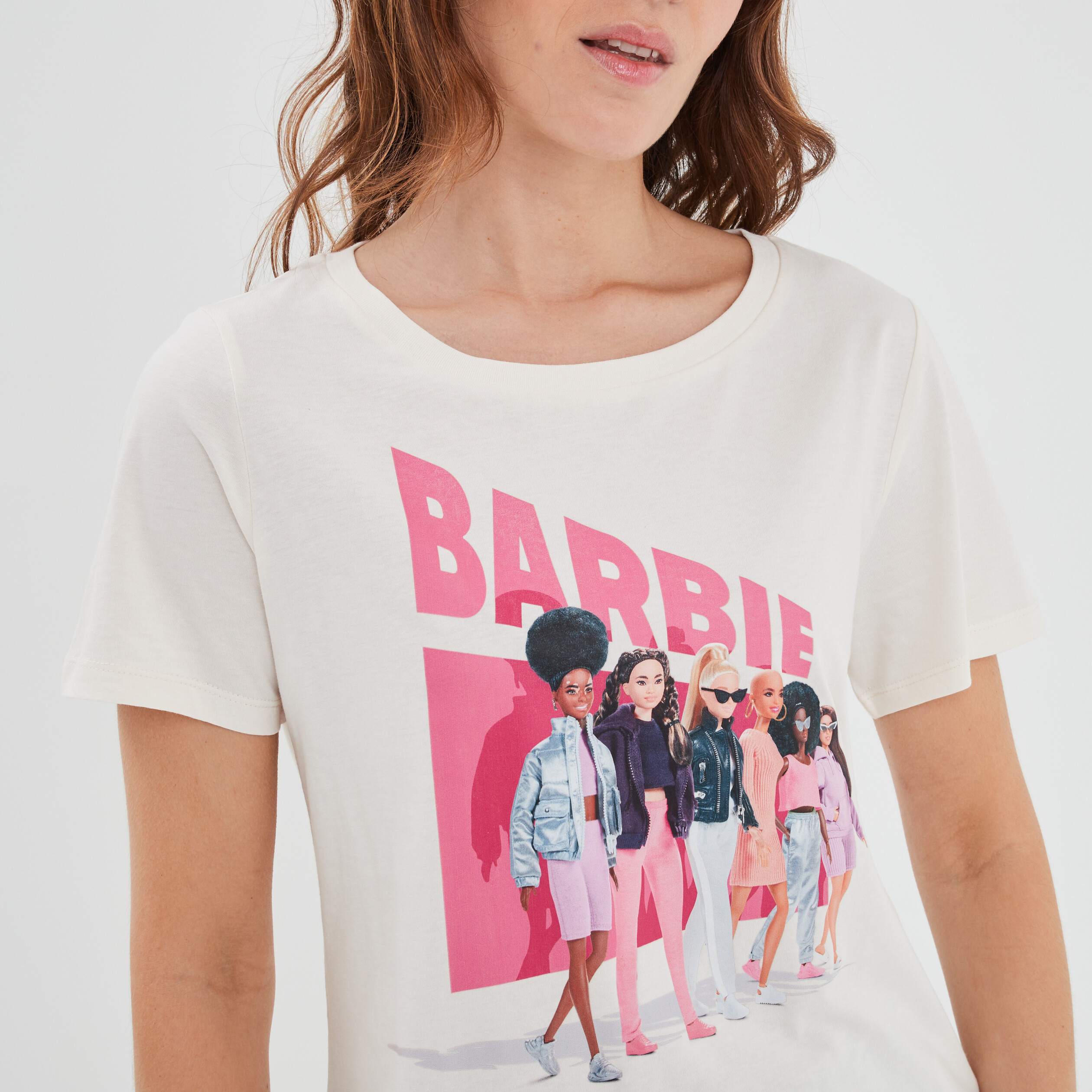 T-shirt manches courtes coton Barbie rose femme | La Halle