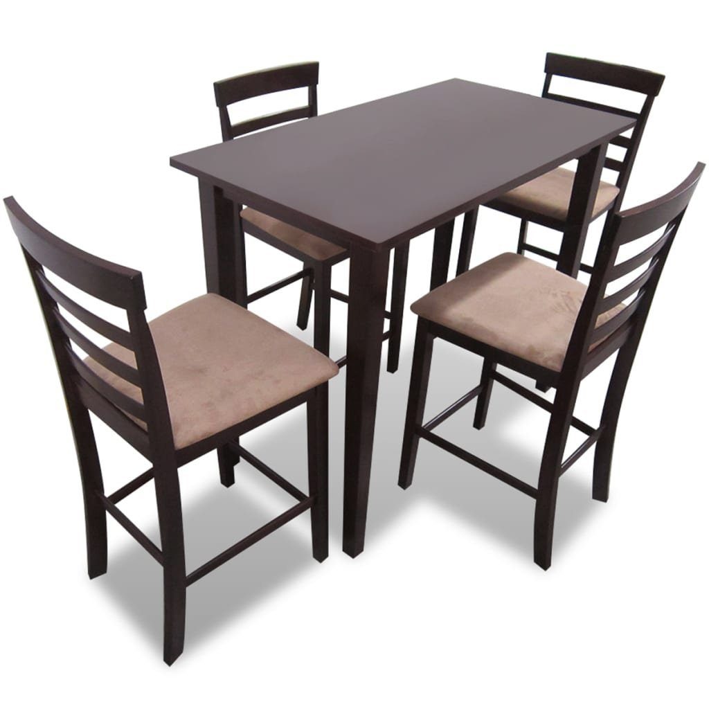 vidaXL Essgruppe Hölzerner Stehtisch und 4 Barhocker braun, (5-tlg)